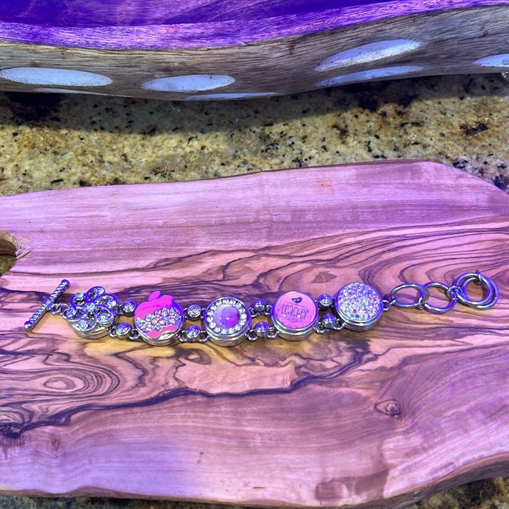 Bracelet, Button come off for a different design, Teacher theme, 8”